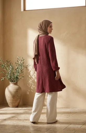 Bubble Fabric Tunic With Elasticated Sleeves 0552-06 Burgundy 0552-06