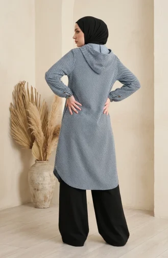 معطف كشمير بأزرار وغطاء رأس 0201-08 أزرق ثلجي 0201-08