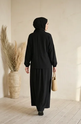 طقم مكون من قطعتين: بلوزة وتنورة بأزرار وحزام، 0318-06 أسود 0318-06