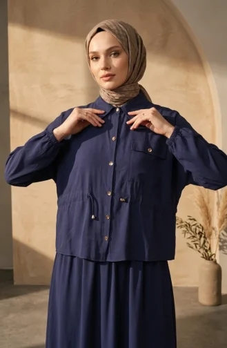 Two-piece Set: Tunic And Skirt With Belt And Button Closure 0318-02 Navy Blue 0318-02