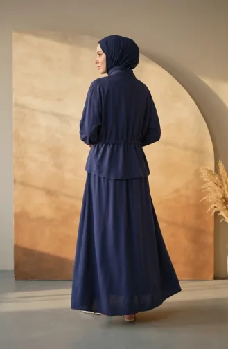 Two-piece Set: Tunic And Skirt With Belt And Button Closure 0318-02 Navy Blue 0318-02