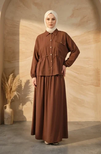 Ensemble Deux Pièces : Tunique Boutonnée Et Jupe à Ceinture Marron 0318-04 0318-04
