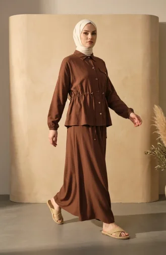 Ensemble Deux Pièces : Tunique Boutonnée Et Jupe à Ceinture Marron 0318-04 0318-04