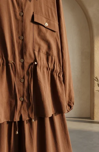 Ensemble Deux Pièces : Tunique Boutonnée Et Jupe à Ceinture Marron 0318-04 0318-04