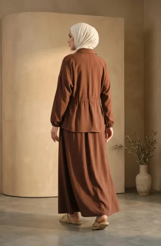 Ensemble Deux Pièces : Tunique Boutonnée Et Jupe à Ceinture Marron 0318-04 0318-04