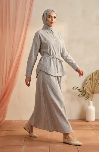 Çizgili Polo Yaka Tunik Etek ikili Takım 0321-04 Siyah