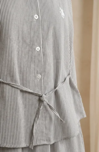 Çizgili Polo Yaka Tunik Etek ikili Takım 0321-04 Siyah