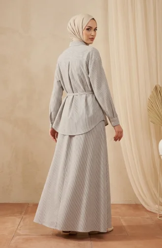 Çizgili Polo Yaka Tunik Etek ikili Takım 0321-04 Siyah