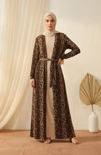 Bürümcük Kumaş Leopar Abaya Jile ikili Takım 0511A-01 Vizon 0511A-01