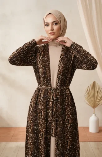Bürümcük Kumaş Leopar Abaya Jile ikili Takım 0511A-01 Vizon 0511A-01