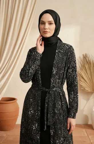طقم قطعتين من قماش الكريب بنقشة جلد النمر 0511B-01 أسود 0511B-01