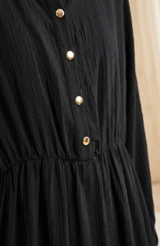 Kleid Mit Stehkragen Halber Knopfleiste Und Gürtel 0302-07 Schwarz 0302-07