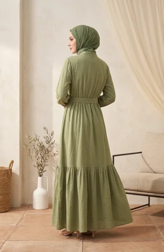 Kleid Mit Stehkragen Halber Knopfleiste Und Gürtel 0302-12 Khaki 0302-12