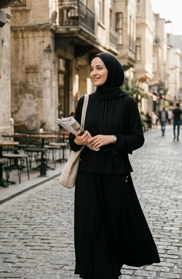 Ensemble Hijab Deux Pièces Oysho En Tissu à Lacets Composé D`un Chemisier Et D`une Jupe Référence 5660-01 Noir 5660-01