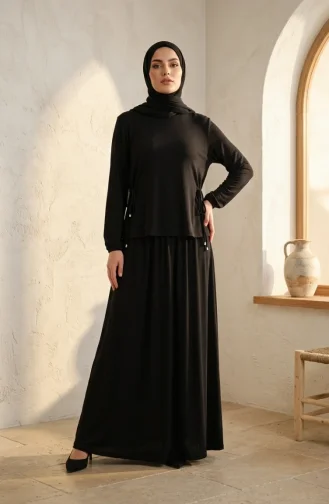 Ensemble Hijab Deux Pièces Oysho En Tissu à Lacets Composé D`un Chemisier Et D`une Jupe Référence 5660-01 Noir 5660-01