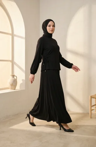 Ensemble Hijab Deux Pièces Oysho En Tissu à Lacets Composé D`un Chemisier Et D`une Jupe Référence 5660-01 Noir 5660-01