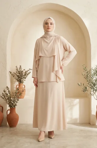 Ensemble Deux Pièces Cape Coupe Décontractée 2274-03 Beige 2274-03