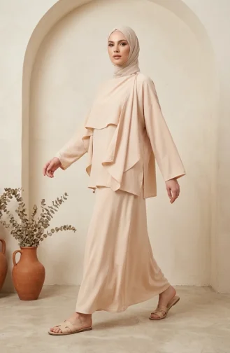 Ensemble Deux Pièces Cape Coupe Décontractée 2274-03 Beige 2274-03
