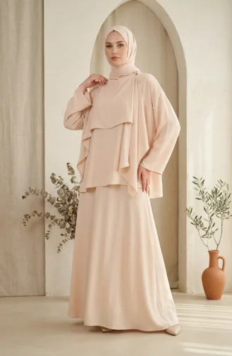 Ensemble Deux Pièces Cape Coupe Décontractée 2274-03 Beige 2274-03