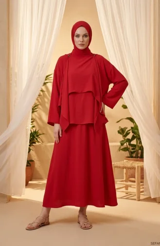 Ensemble Deux Pièces Cape Coupe Décontractée 2274-05 Rouge 2274-05