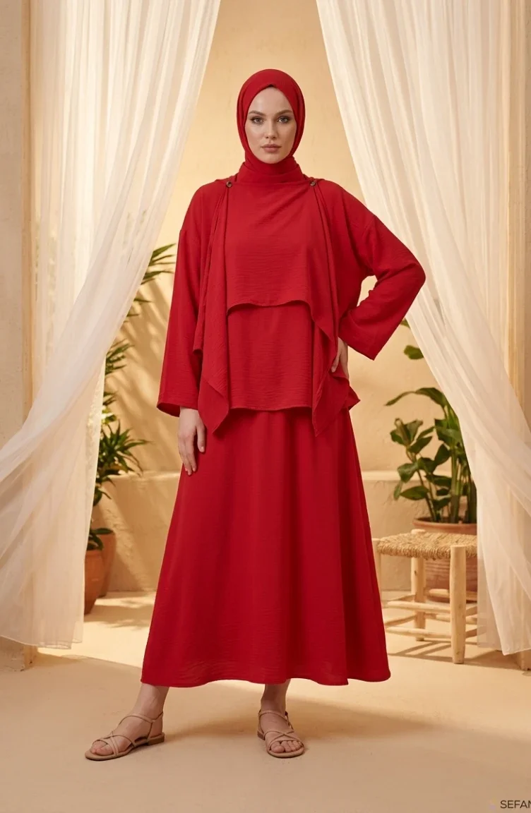 Ensemble Deux Pièces Cape Coupe Décontractée 2274-05 Rouge 2274-05