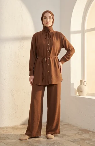 Button-Down Tunic And Trousers Two-Piece Set 2276-02 Brown 2276-02