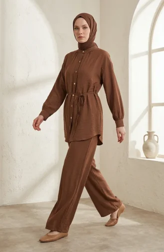 Button-Down Tunic And Trousers Two-Piece Set 2276-02 Brown 2276-02