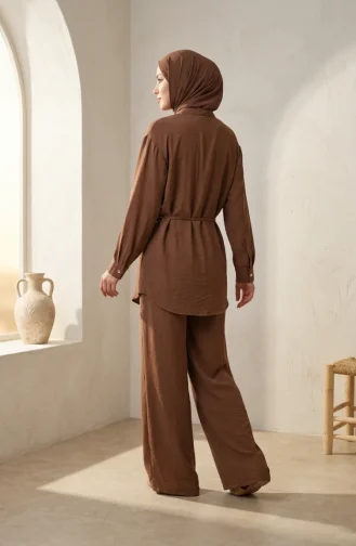 Button-Down Tunic And Trousers Two-Piece Set 2276-02 Brown 2276-02
