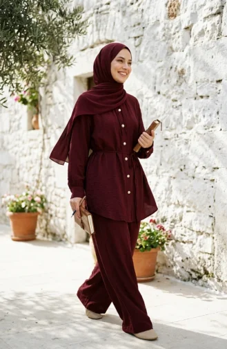 Button-Down Tunic And Trousers Two-Piece Set 2276-04 Plum 2276-04