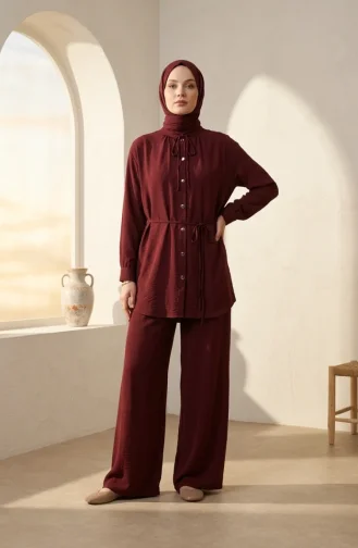 Button-Down Tunic And Trousers Two-Piece Set 2276-04 Plum 2276-04