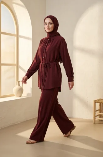 Button-Down Tunic And Trousers Two-Piece Set 2276-04 Plum 2276-04