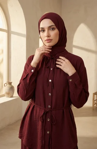 Button-Down Tunic And Trousers Two-Piece Set 2276-04 Plum 2276-04