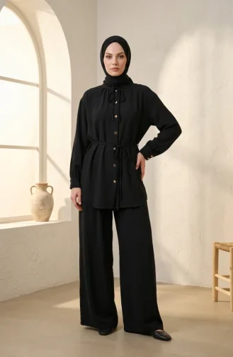 Button-Down Tunic And Pants Two-Piece Set 2276-05 Black 2276-05