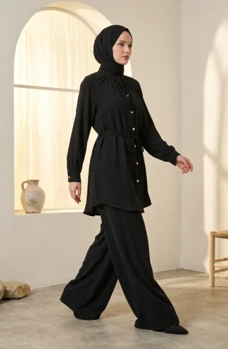 Button-Down Tunic And Pants Two-Piece Set 2276-05 Black 2276-05
