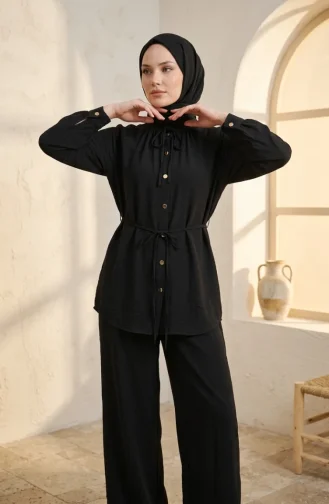 Button-Down Tunic And Pants Two-Piece Set 2276-05 Black 2276-05