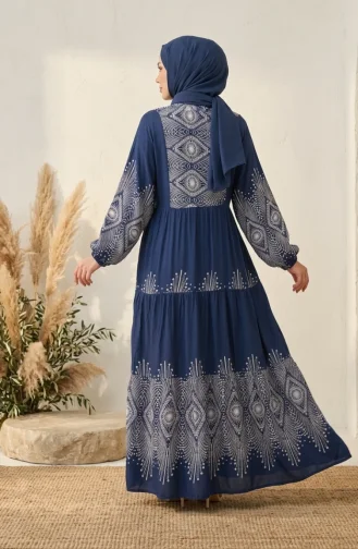 فستان منقوش من قماش الفسكوز 5586-01 لون نيلي 5586-01
