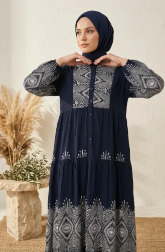 فستان من قماش الفسكوز بنقوش، رقم الموديل 5586-02، لون كحلي 5586-02