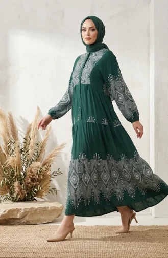 Robe à Motifs En Viscose Verte 5586-03 5586-03