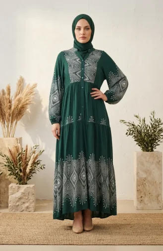 Robe à Motifs En Viscose Verte 5586-03 5586-03