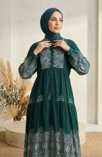 Robe à Motifs En Viscose Verte 5586-03 5586-03