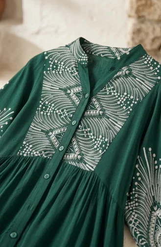 Robe à Motifs En Viscose Verte 5586-03 5586-03