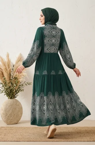 Robe à Motifs En Viscose Verte 5586-03 5586-03