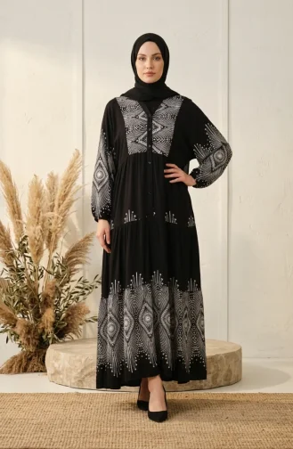 فستان أسود منقوش من قماش الفسكوز 5586-05 5586-05
