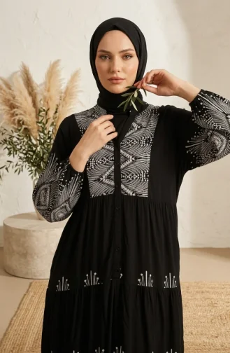 فستان أسود منقوش من قماش الفسكوز 5586-05 5586-05