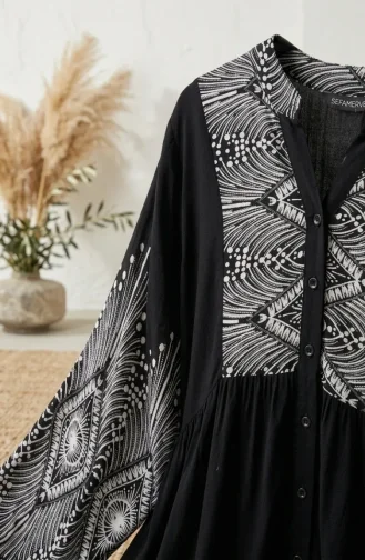 فستان أسود منقوش من قماش الفسكوز 5586-05 5586-05