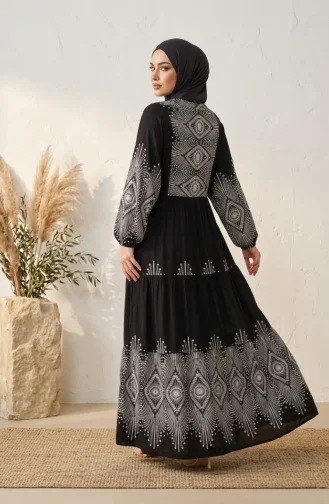 فستان أسود منقوش من قماش الفسكوز 5586-05 5586-05