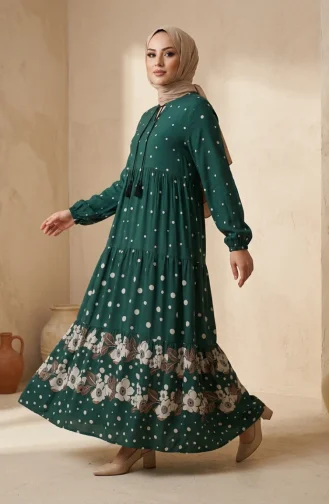 Robe à Pois En Viscose à Volants Vert 5587-02 5587-02