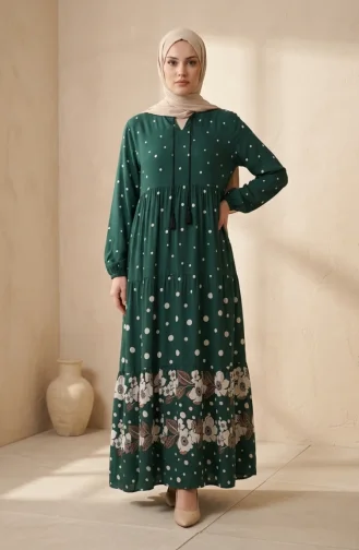 Robe à Pois En Viscose à Volants Vert 5587-02 5587-02
