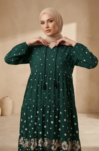 Robe à Pois En Viscose à Volants Vert 5587-02 5587-02