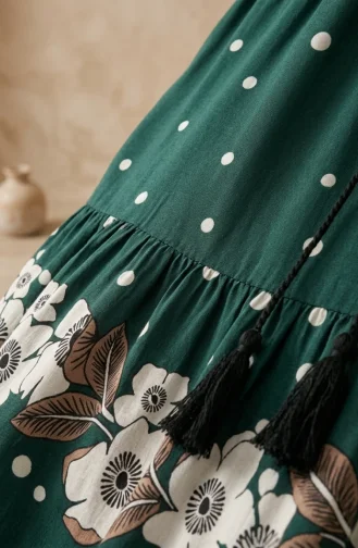 Robe à Pois En Viscose à Volants Vert 5587-02 5587-02